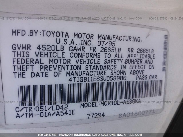 4T1GB11E4SU044731 - 1995 TOYOTA AVALON XLS WHITE photo 9