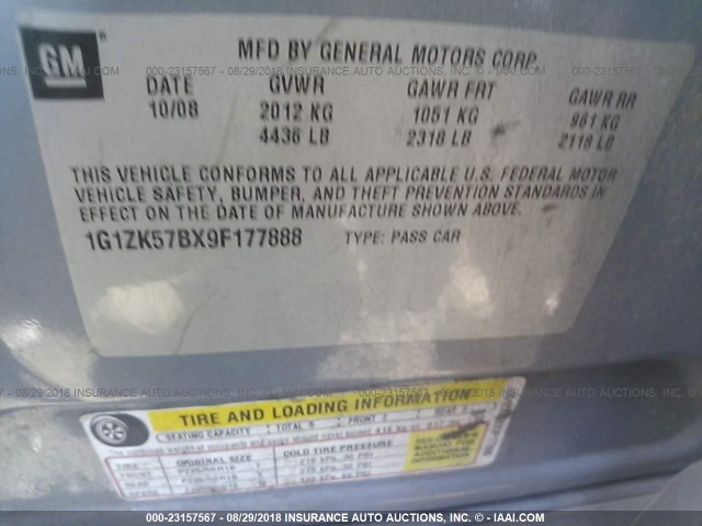 1G1ZK57BX9F177888 - 2009 CHEVROLET MALIBU LTZ 蓝色 照片 9