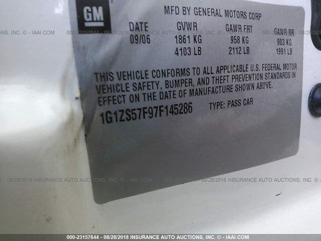 1G1ZS57F97F145286 - 2007 CHEVROLET MALIBU LS Ağ foto 9