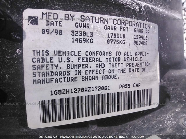 1G8ZH1270XZ172061 - 1999 SATURN SC2 RED photo 9