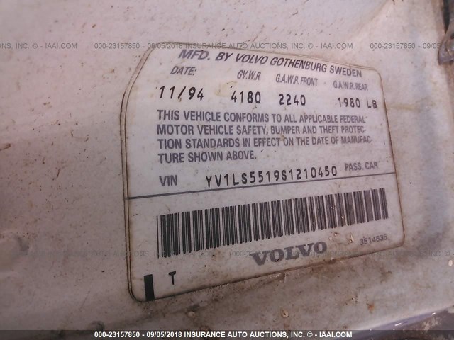 YV1LS555XV1400930 - 1997 VOLVO 850 BLUE photo 9