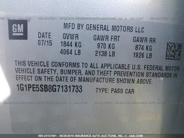 1G1PE5SB8G7131733 - 2016 CHEVROLET CRUZE LIMITED LT SILVER photo 9