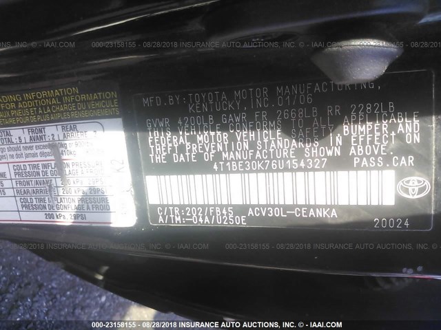 4T1BE30K76U154327 - 2006 TOYOTA CAMRY LE/XLE/SE Qara foto 9