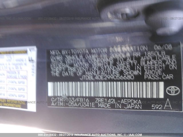 JTDBL40E299056680 - 2009 TOYOTA COROLLA LE/XLE GRAY photo 9