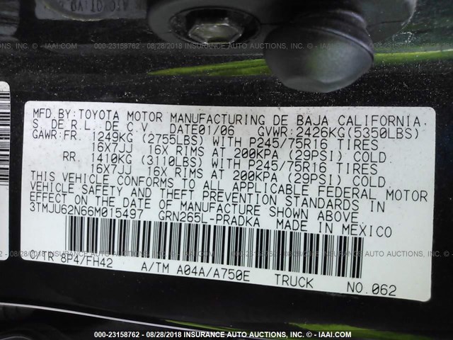 3TMJU62N66M015497 - 2006 TOYOTA TACOMA DOUBLE CAB PRERUNNER BLUE photo 9