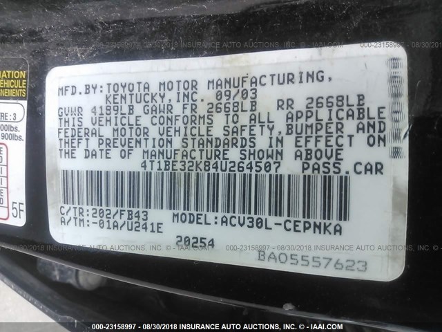 4T1BE32K84U264507 - 2004 TOYOTA CAMRY LE/XLE/SE Qara foto 9