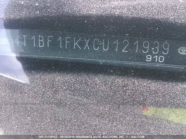 4T1BF1FKXCU121939 - 2012 TOYOTA CAMRY SE/LE/XLE 银色 照片 9