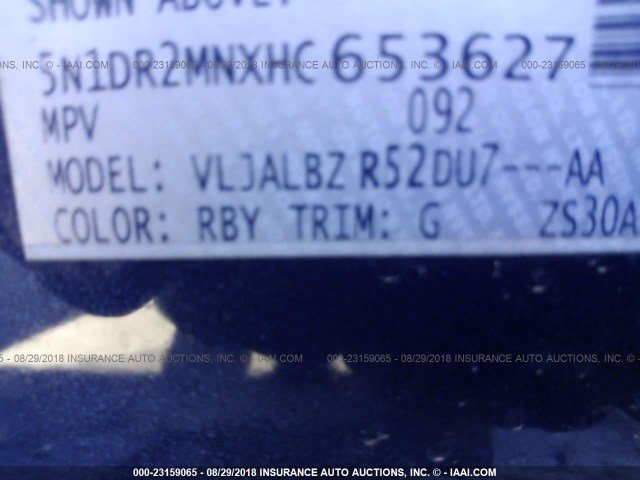 5N1DR2MNXHC653627 - 2017 NISSAN PATHFINDER S/SV/SL/PLATINUM BLUE photo 9