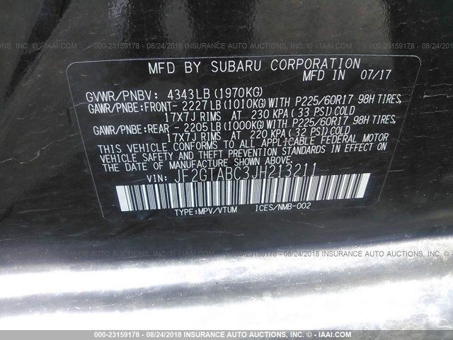 JF2GTABC3JH213211 - 2018 SUBARU CROSSTREK PREMIUM Qara foto 9