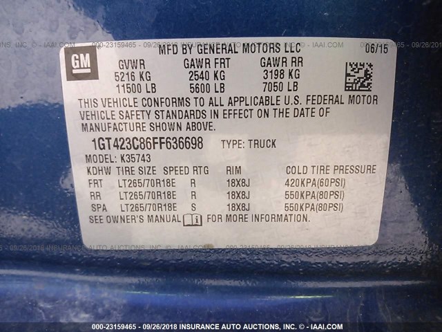 1GT423C86FF636698 - 2015 GMC SIERRA K3500 SLT BLUE photo 10