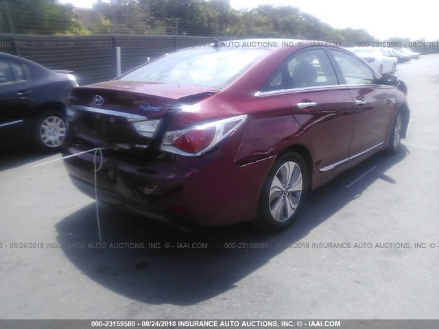 KMHEC4A41FA119499 - 2015 HYUNDAI SONATA HYBRID/LIMITED RED photo 4