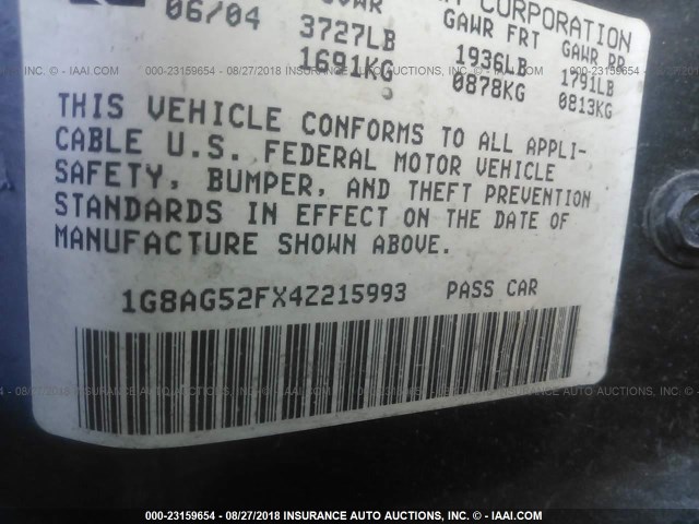 1G8AG52FX4Z215993 - 2004 SATURN ION LEVEL 1 SILVER photo 9