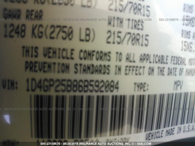 1D4GP25B86B592084 - 2006 DODGE CARAVAN SE GRAY photo 9