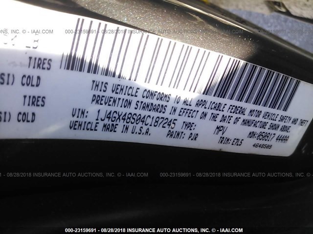 1J4GX48S04C187245 - 2004 JEEP GRAND CHEROKEE LAREDO/COLUMBIA/FREEDOM GRAY photo 9