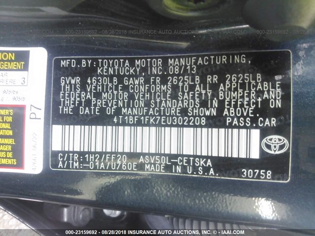 4T1BF1FK7EU302208 - 2014 TOYOTA CAMRY L/SE/LE/XLE Qara foto 9
