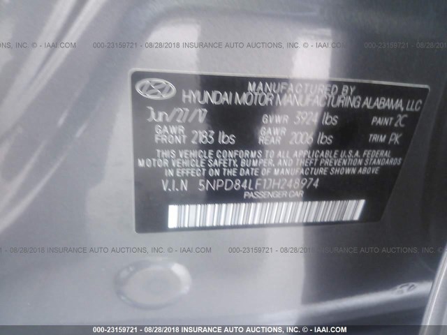 5NPD84LF1JH248974 - 2018 HYUNDAI ELANTRA SEL/VALUE/LIMITED GRAY photo 9