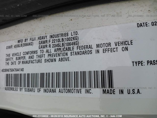 4S3BH675847644140 - 2004 SUBARU LEGACY OUTBACK AWP 白色 照片 9