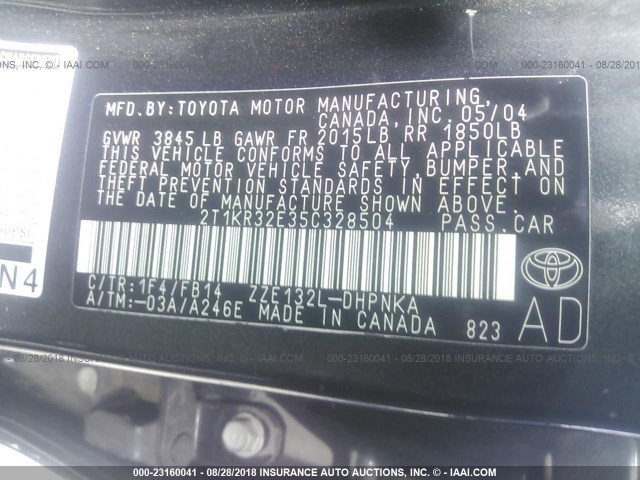 2T1KR32E35C328504 - 2005 TOYOTA COROLLA MATRIX XR BLACK photo 9