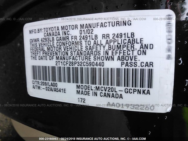 2T1CF28P32C590440 - 2002 TOYOTA CAMRY SOLARA SE/SLE Qara foto 9