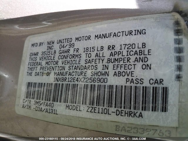 1NXBR12E4XZ256900 - 1999 TOYOTA COROLLA VE/CE/LE 香槟色 照片 9