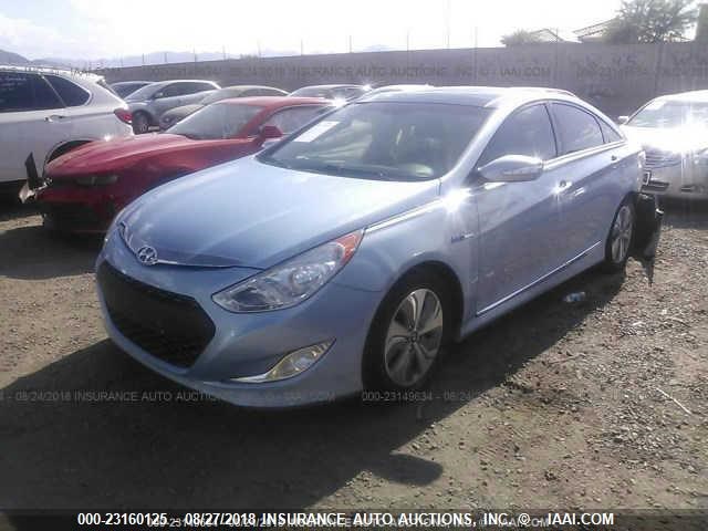 KMHEC4A44DA079402 - 2013 HYUNDAI SONATA HYBRID Light Blue photo 2