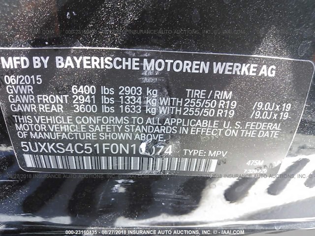 5UXKS4C51F0N10074 - 2015 BMW X5 XDRIVE35D BLACK photo 9