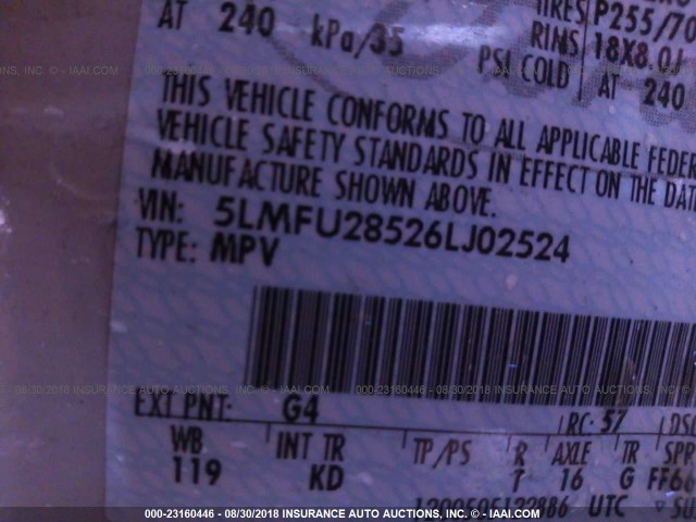 5LMFU28526LJ02524 - 2006 LINCOLN NAVIGATOR Biały zdjęcie 9