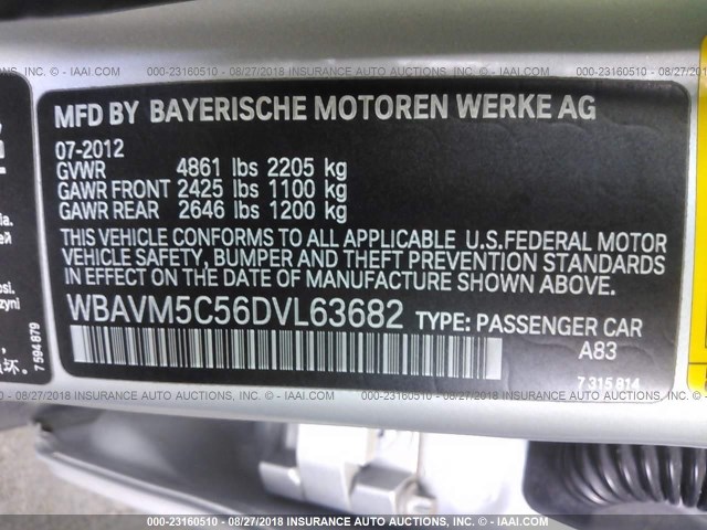 WBAVM5C56DVL63682 - 2013 BMW X1 XDRIVE35I SILVER photo 9