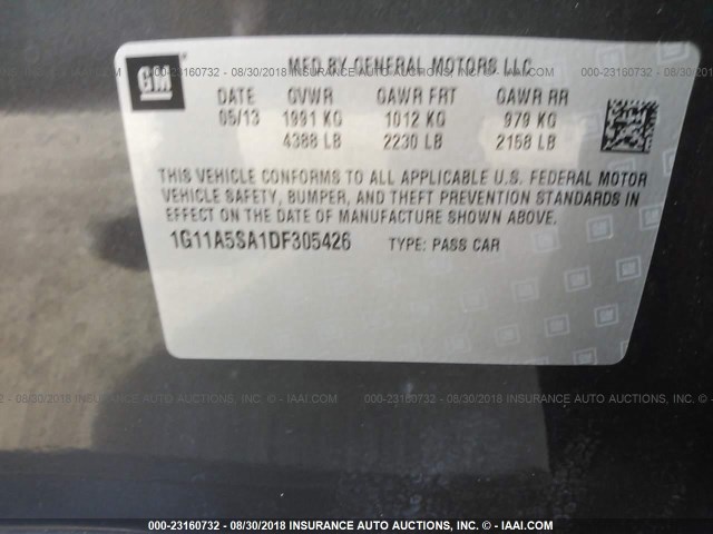 1G11A5SA1DF305426 - 2013 CHEVROLET MALIBU LS Boz foto 9