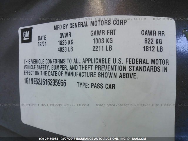 1G1NE52J616235956 - 2001 CHEVROLET MALIBU LS Boz foto 9