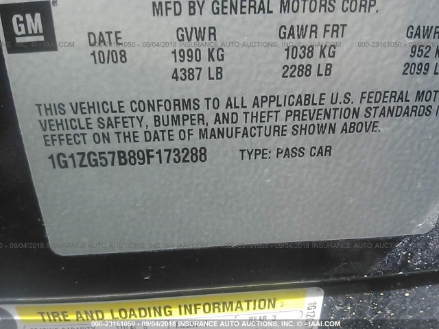 1G1ZG57B89F173288 - 2009 CHEVROLET MALIBU LS მუქი ლურჯი ფოტო 9