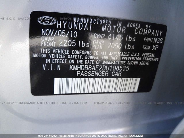 KMHDB8AE2BU108535 - 2011 HYUNDAI ELANTRA TOURING GLS SILVER photo 9