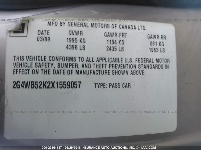 2G4WB52K2X1559057 - 1999 BUICK REGAL LS/LSE GOLD photo 9