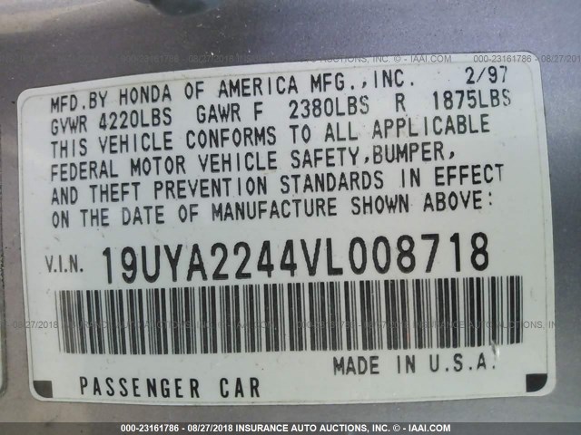 19UYA2244VL008718 - 1997 ACURA 3.0CL Қоңыр фото 9