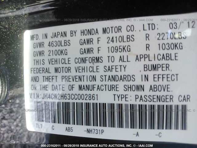 JH4CW2H63CC002861 - 2012 ACURA TSX TECH BLACK photo 9