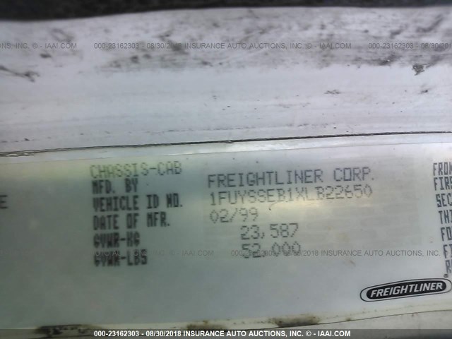 1FUYSSEB1XLB22650 - 1999 FREIGHTLINER CENTURY CLASSIC FLC120 WHITE photo 10