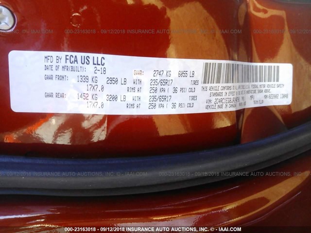 2C4RC1EG8JR247901 - 2018 CHRYSLER PACIFICA TOURING L PLUS ORANGE photo 9