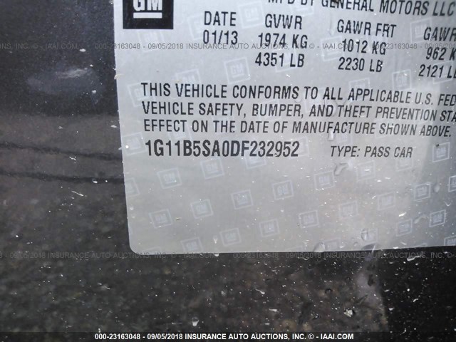 1G11B5SA0DF232952 - 2013 CHEVROLET MALIBU LS Boz foto 9