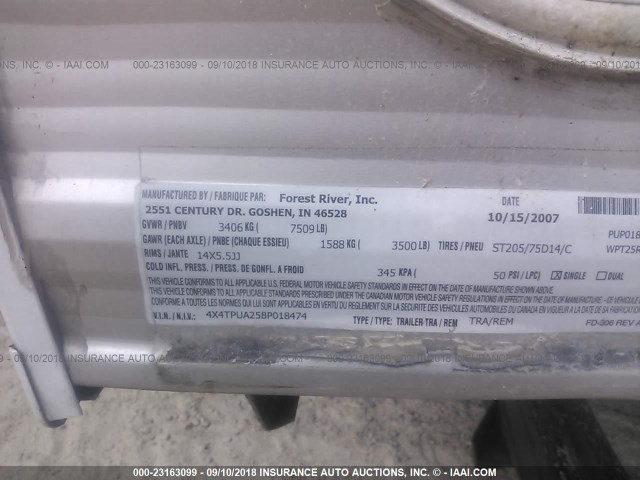 4X4TPUA258P018474 - 2008 FOREST RIVER PUMA  未知 照片 9