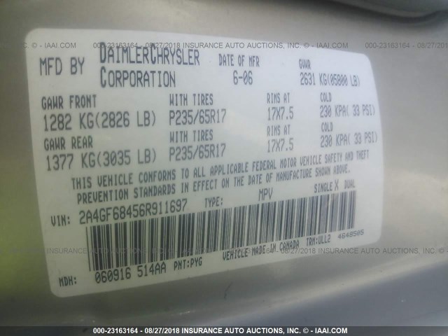 2A4GF68456R911697 - 2006 CHRYSLER PACIFICA TOURING Champagne photo 9