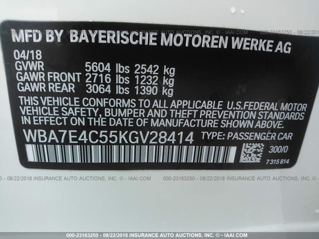 WBA7E4C55KGV28414 - 2019 BMW 740 XI WHITE photo 9