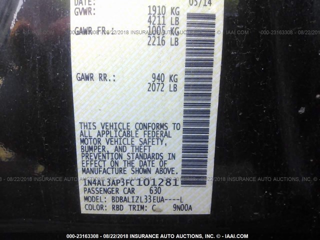 1N4AL3AP3FC101281 - 2015 NISSAN ALTIMA GRAY photo 9