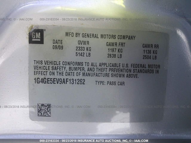 1G4GE5EV9AF131262 - 2010 BUICK LACROSSE CXS SILVER photo 9