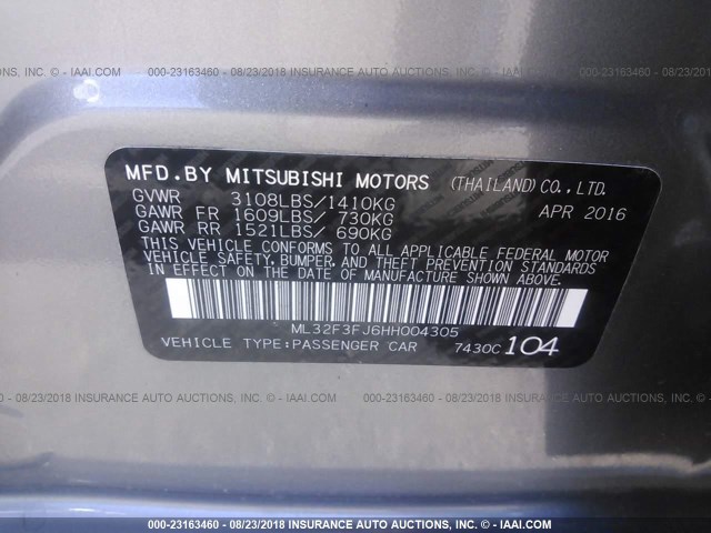 ML32F3FJ6HH004305 - 2017 MITSUBISHI MIRAGE G4 ES Boz foto 9