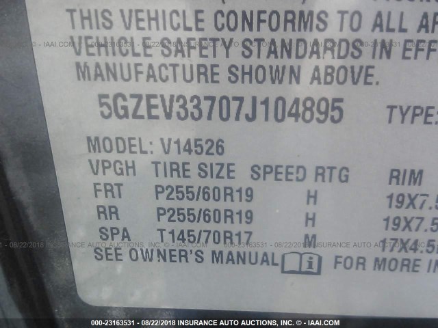 5GZEV33707J104895 - 2007 SATURN OUTLOOK SPECIAL 黑色 照片 9