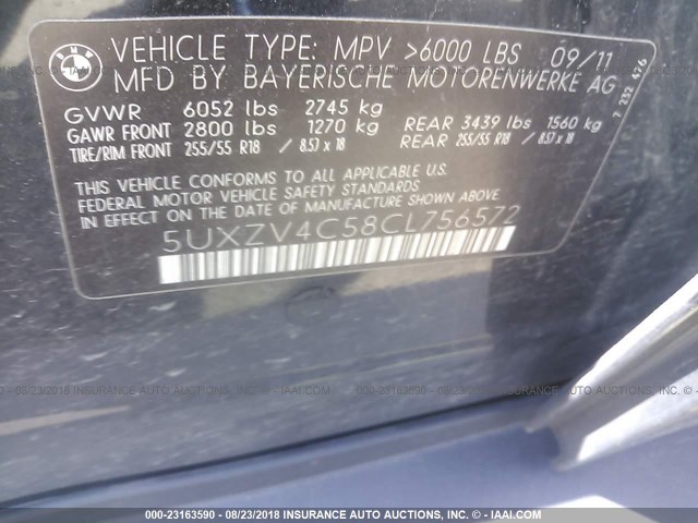 5UXZV4C58CL756572 - 2012 BMW X5 XDRIVE35I Siyah fotoğraf 9