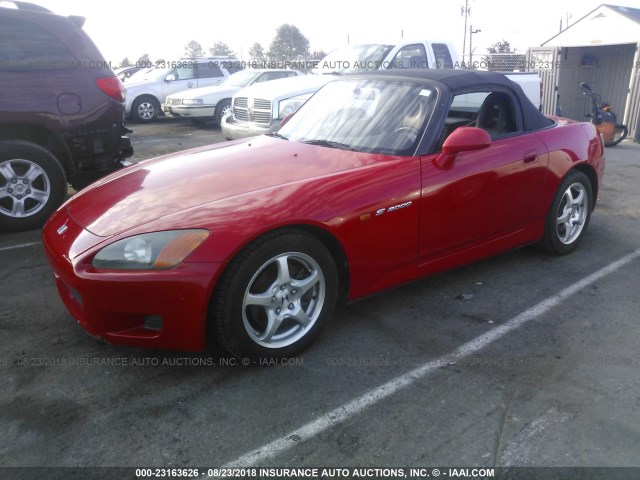 JHMAP1149YT001583 - 2000 HONDA S2000 RED photo 2