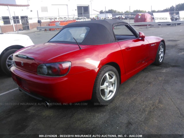 JHMAP1149YT001583 - 2000 HONDA S2000 RED photo 4