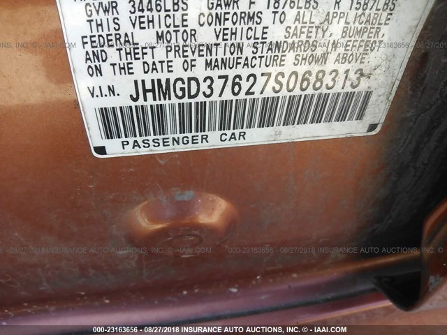 JHMGD37627S068313 - 2007 HONDA FIT S 橙色 照片 9