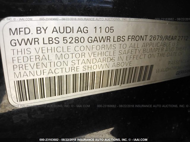 WAUDH74F36N098970 - 2006 AUDI A6 3.2 QUATTRO BLUE photo 9